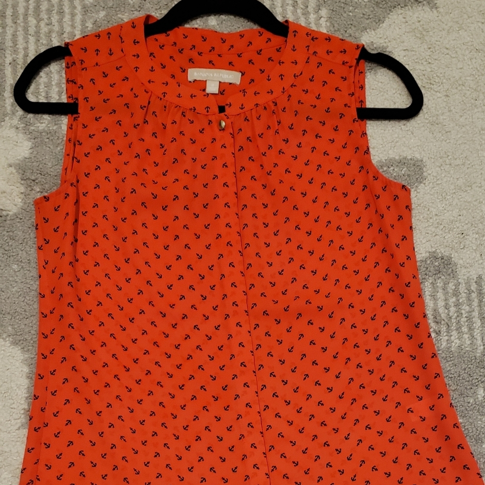 Banana Republic red navy anchor top blouse 2 XS